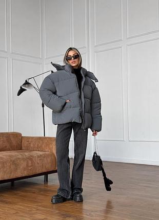 Зимний оверсайз пуховик blaid серого графит цвета 49462