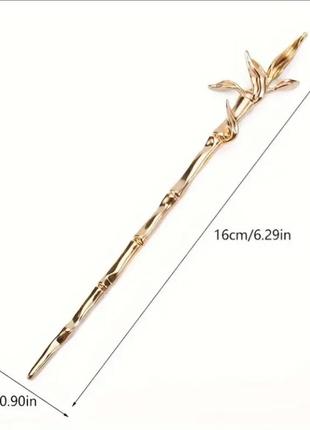 Заколка китайская палочка для волос листьев бамбука золотистая новая