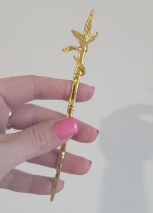 Заколка китайская палочка для волос листьев бамбука золотистая новая