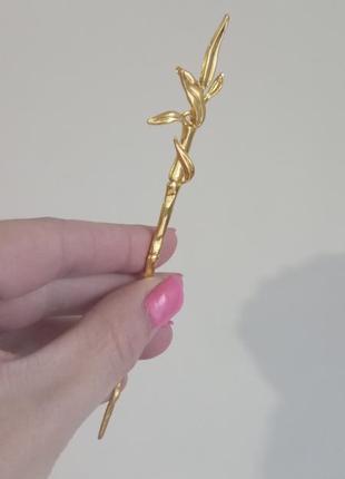 Заколка китайская палочка для волос листьев бамбука золотистая новая