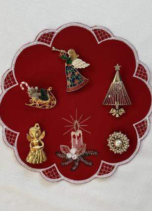 Винтажные, новогодние украшения, брошки, american vintage