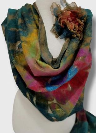 🦚валяний двосторонній ажурний палантин "перо павича".