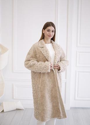 Натуральна шуба з комбінованого стриженого хутра овечки
