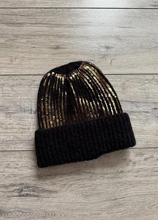 Шапка с пайетками zara, оригинал теплая шапка