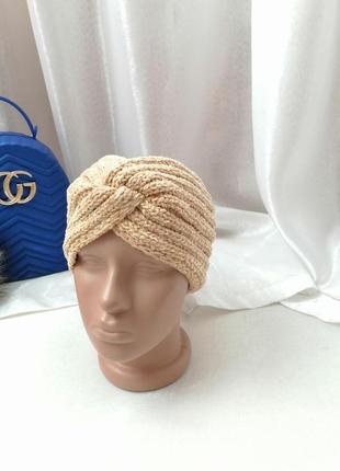 В'язана плюшева пов'язка з люрексом на голову м'який ніжний велюр