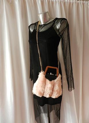 Сумка-сумочка екомех з дерев'яними ручками на довгому ланцюжку