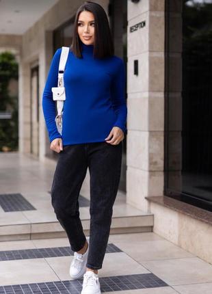 Базовый женский трикотажный гольф на флисе приталенный зимний