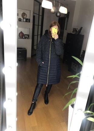 Пальто-пуховик із комбінованої тканини синього кольору smow secret, італія