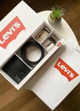 Набор кожаный ремень и кожаный кошелек levi's • подарок для мужчины levis