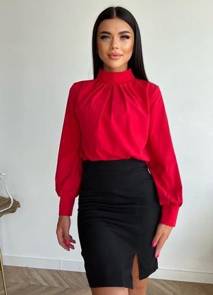 Блузка софт з коміром ділова жіноча з довгими рукавами