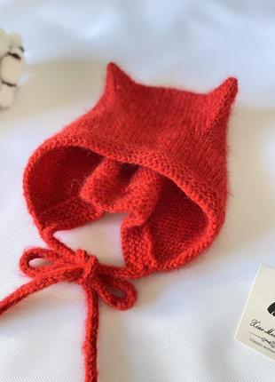 Яскравий червоний коточепчик мохер теплий чепчик вушка