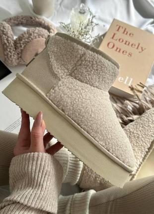 Жіночі уггі ugg ultra mini platform teddy beige v / smb