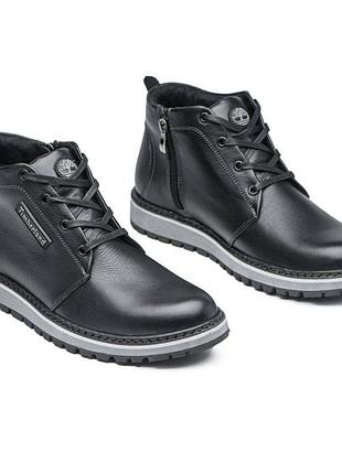 Мужские зимние классические ботинки на меху из натуральной кожи черного цвета timer 70