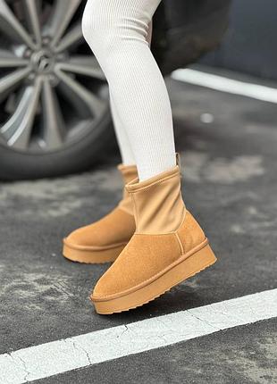 Уггі черевики зимові замшеві з хутром на платформі руді коричневі жіночі