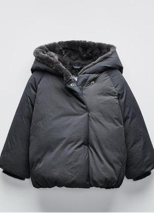 Зимняя водостойкая куртка zara с мехом рост 104, 110 и 116 см