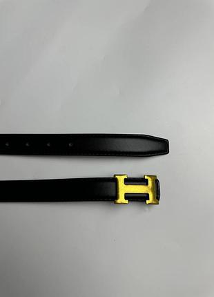 Жіночий чорний шкіряний ремінь в стилі hermes