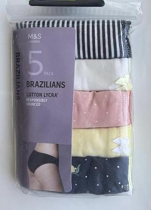 Набор женских трусов 5 штук marks & spencer р-р 8 трусы модель бразилиана хлопок