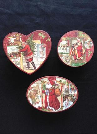 Подарункові коробки новорічні різдвяні маленькі, 3 шт разом