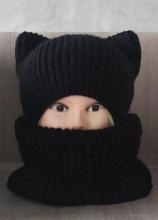 Шапка с ушами кошка черная