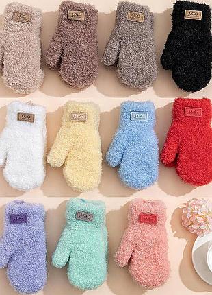 Теплые зимние перчатки тедди для деток 2-3- 4-5роков