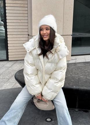 Стильный белый пуховик собственного производства3 фото