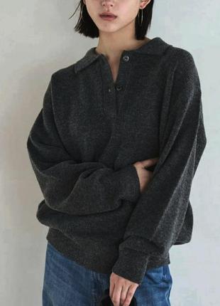 Zara knit кашемировый в стиле  супер оверсайз  джемпер поло /11218/