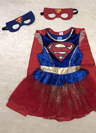 Шикарне плаття tu карнавальний костюм супергів supergirl з плащом і маскою на 3-4 роки