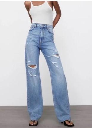 Джинсы zara рваные голубые синие