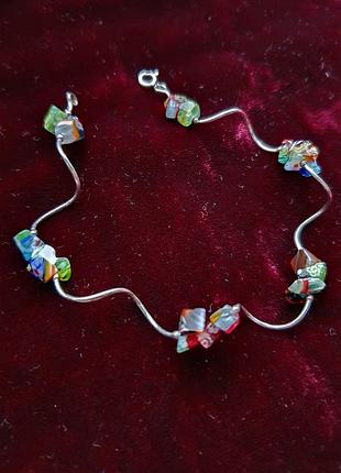 Серебряный браслет со вставками из муранского стекла, серебро 925