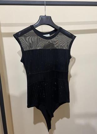 Блестящий боди со стразами топ сетка