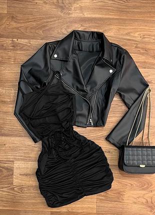 Черное мини платье спинка на шнуровке