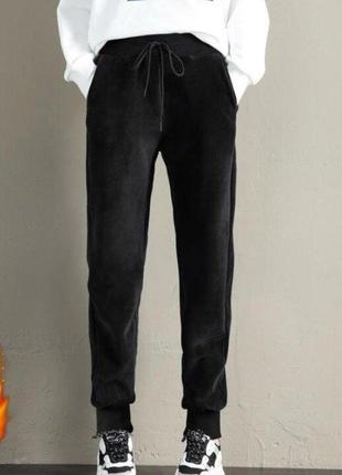 Женские бархатные штаны на меху. чёрный цвет. xl, 2xl размер.
