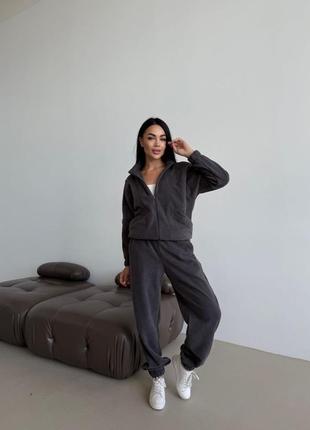 Крутой флисовый костюм полар женский комплект зимний бомбер и штаны