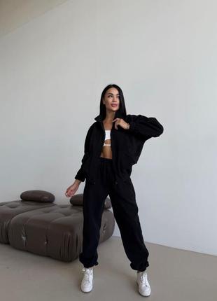 Крутой флисовый костюм полар женский комплект зимний бомбер и штаны