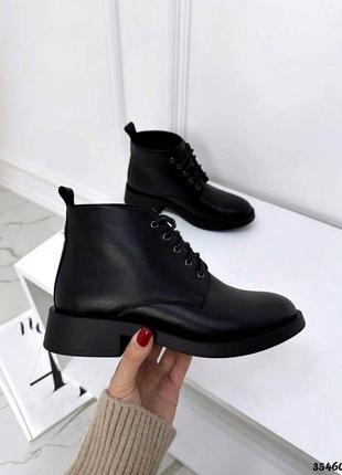 ▪️зимові з хутром натуральні чорні шкіряні короткі низькі ботинки черевики ботильйони челсі низький хід натуральна шкіра зима
