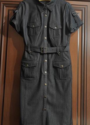 Платье calvin klein black stretch denim с коротким рукавом и кнопками