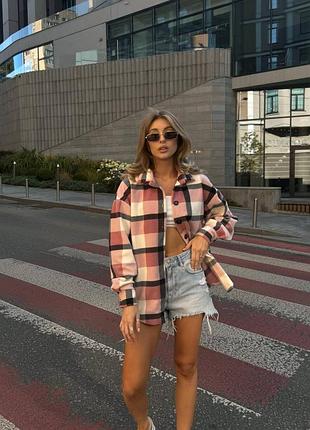 Жіноча дуже стильна утеплена кашемірова сорочка в клітинку