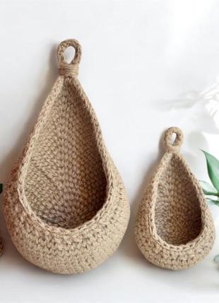 В'язані підвісні кошики органайзери. кашпо крапля для сукулентів. кошик для квітів. ручна робота