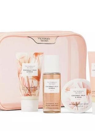 Парфюмированный мини-набор natural beauty coconut milk &amp; rose с косметичкой...