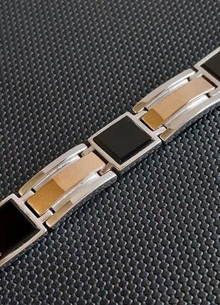 Браслет мужской серебро с золотыми вставками и ониксом