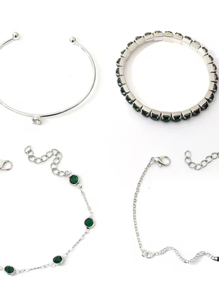 Цена из 4-х пар браслетов зеленые камешки4 фото