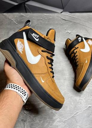 Чоловічі зимові кросівки на теплому хутрі, спортивні черевики на липучці з натуральної шкіри nk кемел