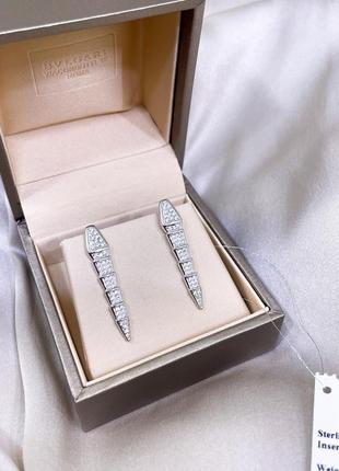 Серебряные серьги булгари bulgari массивная крупная змея змейка с камнями классика стильное тренд серебро проба 925 новое с биркой