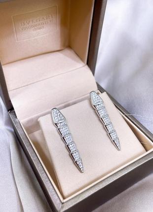 Серебряные серьги булгари bulgari массивная крупная змея змейка с камнями классика стильное тренд серебро проба 925 новое с биркой2 фото