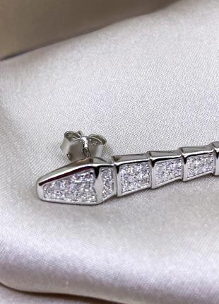 Серебряные серьги булгари bulgari массивная крупная змея змейка с камнями классика стильное тренд серебро проба 925 новое с биркой6 фото
