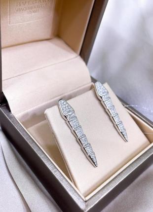 Серебряные серьги булгари bulgari массивная крупная змея змейка с камнями классика стильное тренд серебро проба 925 новое с биркой4 фото