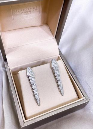 Серебряные серьги булгари bulgari массивная крупная змея змейка с камнями классика стильное тренд серебро проба 925 новое с биркой3 фото
