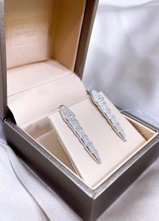Серебряные серьги булгари bulgari массивная крупная змея змейка с камнями классика стильное тренд серебро проба 925 новое с биркой5 фото