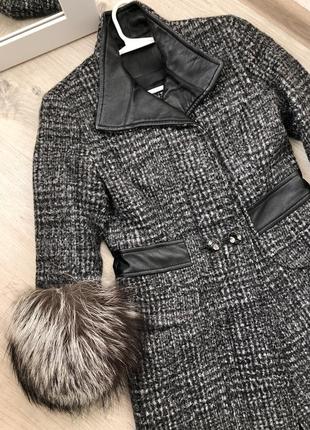 Шикарное пальто шерсть ламы натуральная кожа и чернобурка бренд balizza2 фото