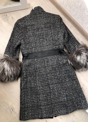 Шикарное пальто шерсть ламы натуральная кожа и чернобурка бренд balizza5 фото